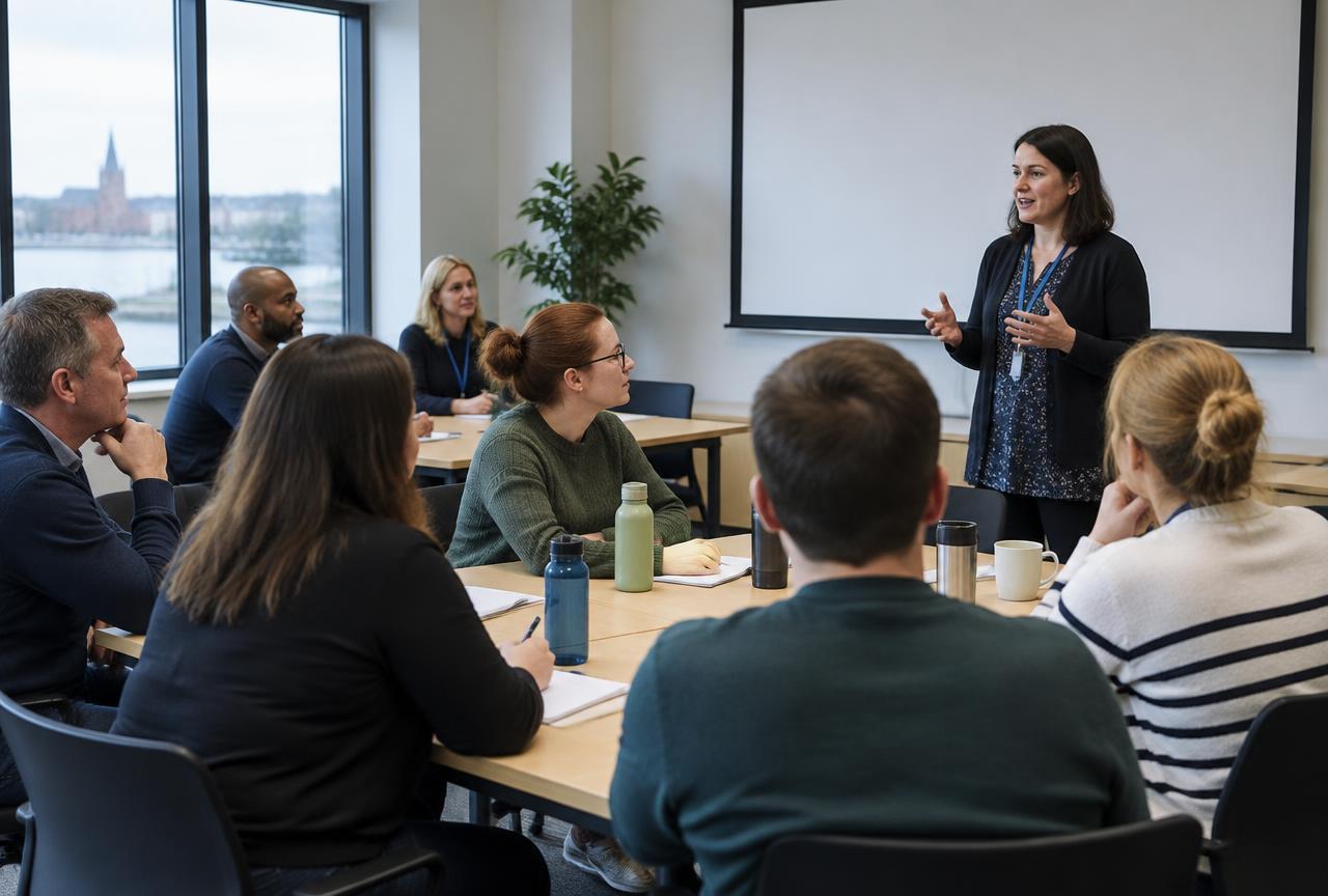 Workplace staff taking part in an autism awareness training session.